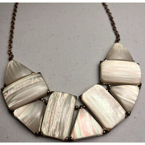 Talbots Chunky Collar Bib Necklace Gold Tone Iridescent Acrylic Faux Shell 24"